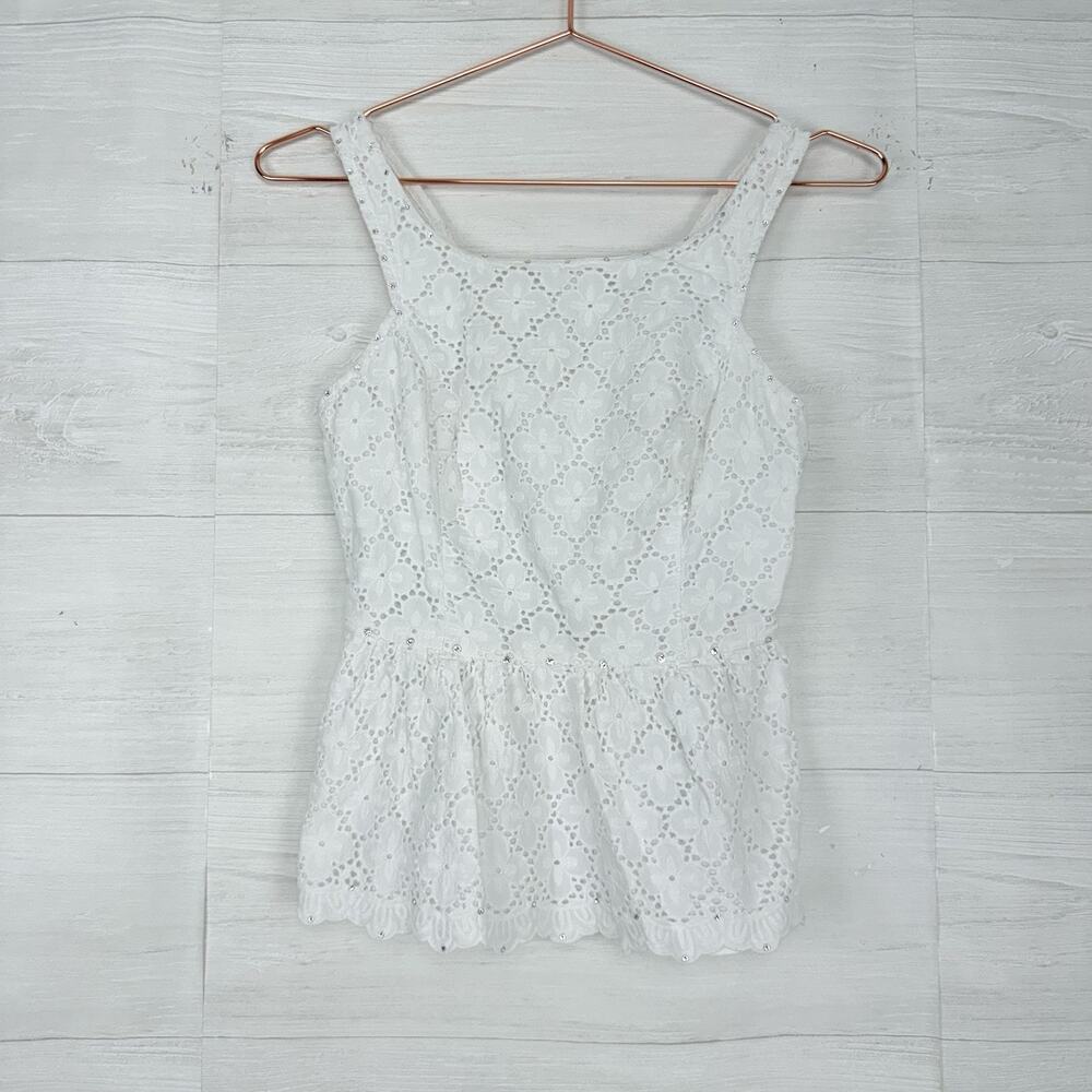 Lilly Pulitzer Ashton Ruffled Peplum Eyelet Top Size 0 White Sleeveless Feminine